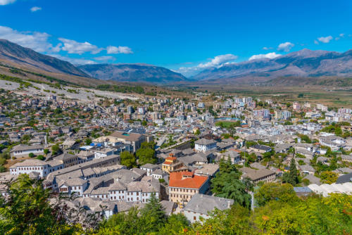 Aerial view of the old town of Gjirokaster, Albania