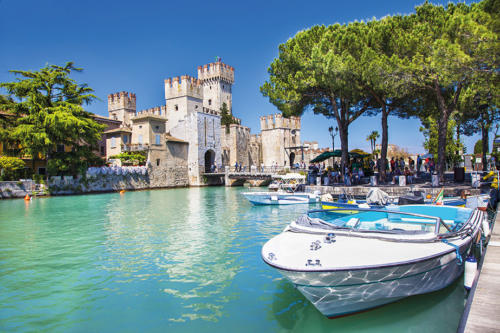 medieval castle  Sirmione on lake Lago di Garda