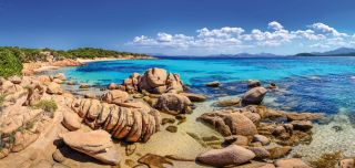 Beautiful ocean coastline panorama in Costa Smeralda, Sardinia